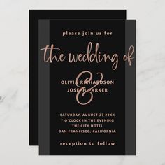 a black and gold wedding card with the words virtual wedding on it, in front of a marble background