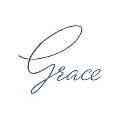 the word grace written in blue ink on a white background