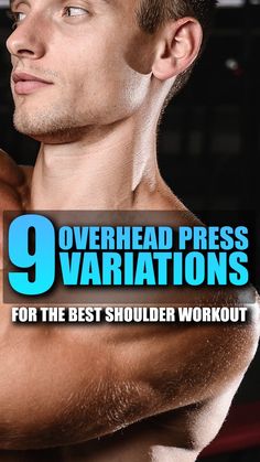 a man with no shirt on posing for the cover of his book, overhead press variations