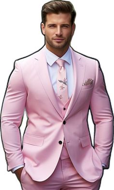 Pink Fitted Tuxedo For Groom, Fitted Pink Tuxedo For Groom, Pink Three-piece Suit With Notch Lapel For Wedding, Pink Tailored Three-piece Suit For Wedding, Pink Tuxedo Suit For Groom, Pink Notch Lapel Suits For Groom, Tailored Pink Suits For Groom, Tailored Pink Suit For Groom, Classic Pink Tuxedo With Notch Lapel