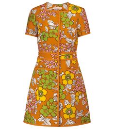 Evoke a sense of nostalgia with this orange floral minidress from Tory Burch. Made from heavyweight twill to create a structed fit, it's designed with a square neck, slip pockets and an A-line skirt. Style yours with platform sandals for a directional look. Floral Dress Outfit, Skirt Png, Orange Outfits, Mini Floral Dress, 70s Inspired Fashion, Wallpaper Floral, Tory Burch Dress, Rose Orange, Lela Rose