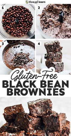 the steps to make gluten - free black bean brownies are shown here