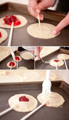 the process of making pie crusts with jelly on them