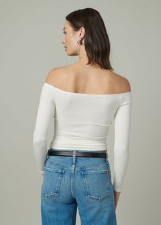 Long sleeve knit top with body-skimming fit and off-shoulder styling. DETAILS + FIT Body-skimming fit Off-shoulder neckline Long sleeve Soft, drapey modal blend rib-knit. 56% Cotton, 38% Modal, 6% SpandexMoa is 5’10” and is wearing a size Small Waist: 25” Bust: 33” Hips: 35.5” Corduroy Top, Shirt Jacket Men, Long Sleeve Knit Tops, Maternity Tops, Small Waist, Petite Maternity, Long Sleeve Knit, Outerwear Jackets, Jacket Tops