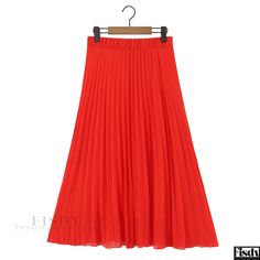 Fisdy - High-Waisted Long Mesh Skirt with Pleats - Elegant and Stylish Midi Tulle Skirt, Long Tulle Skirt, Skirt With Pleats, Tulle Long Skirt, Tulle Midi Skirt, Elegant Embroidery, Mesh Skirt, Elegant Red, Types Of Skirts