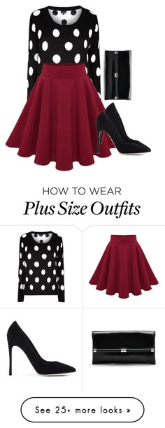 "Plus Size Dots" by kurvy-katie on Polyvore featuring Gianvito Rossi and Diane Von Furstenberg Hair Burgundy, Look Plus Size, Big Girl Fashion, Elegante Casual, Creation Couture, Casual Office, Curvy Girl Fashion, Look Plus