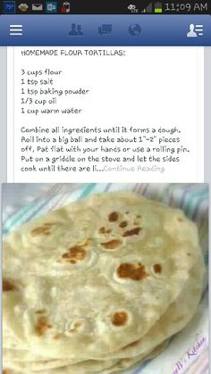 an iphone screen showing the recipe for homemade flour tortillas, which is on display