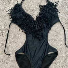 Black One Piece Swimsuit Open Back Brand: A’gaci New W/Tags Black Summer Party Swimwear, Black Party Swimwear Beachwear, Black Beachwear Swimwear For Party, Black Party Swimwear For Beach, Party Swimwear With Lined Body In Black, Black Party Swimwear With Lined Body, Black Lined Party Swimwear, Chic Black Beach Bodysuit, Chic Black Bodysuit For Beach