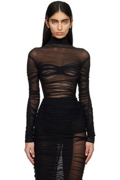 Black Ruched Turtleneck by Mugler on Sale Mugler Black, Mesh Turtleneck, Signature Style, On Sale, Turtle Neck, Womens Tops, Mesh, Black, Color