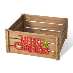 a wooden crate with merry christmas lettering on it