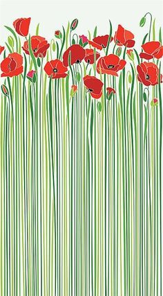 red flowers are in the grass with green stripes on it's sides and behind them is a white background