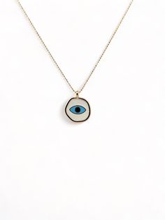 Ready to ship. Sustainably Sourced Materials. Our evil eye necklace is made by hand with enamel, Hangs from a 16” double chain 14k gold plated. Available in 2 colors. Round Enamel Necklace With Adjustable Chain, Evil Eye Enamel Jewelry As A Gift, Evil Eye Enamel Jewelry Gift, White Evil Eye Round Pendant Necklace, Everyday Evil Eye Pendant Necklace, White Round Pendant Necklace With Evil Eye, Everyday Evil Eye Gold Plated Jewelry, Gold Plated Evil Eye Jewelry For Everyday, Everyday Gold Plated Evil Eye Jewelry