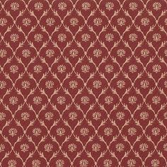 a red and gold wallpaper with small leaves on the bottom, in an ornate pattern