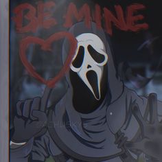 an animated image of a person wearing a ghost mask with the words be mine written on it