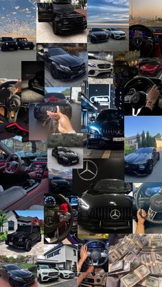 a collage of many different cars and trucks with money in the front wheel rims