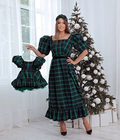 These gorgeous green plaid Christmas matching dresses have very original fashionable design made of high-quality fabric will be perfect for any celebration....Christmas, birthday, parties, photography, evening, festivals wear, fairy & princess costumes or other special occasional events.    All our dresses are made with great love and care. We stand behind our work. Highest quality and 100% satisfaction guaranteed service. We proudly believe in our product's softness, durability and quality, fas Green Short Sleeve Dress For Holiday, Fitted Plaid Dress For Holiday, Fitted Plaid Holiday Dress, Elegant Short Sleeve Christmas Dresses, Short Sleeve Christmas Holiday Dress, Short Sleeve Holiday Dress For Christmas Party, Short Sleeve Holiday Dresses For Christmas, Festive Holiday Dress With Short Sleeves, Festive Short Sleeve Holiday Dress