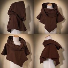 Druid Clothing, Elven Cosplay, Medieval Hood, Hooded Man, Cowl Hood, Brown Flannel, Hooded Cowl, Ren Fest