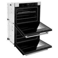 two open ovens side by side on a white background