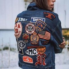 Denim Jacket With Patches, Customised Denim Jacket, Jean Jacket Patches, Denim Jacket Patches, Polo Women, Denim Trucker Jacket, Custom Denim, Patchwork Denim