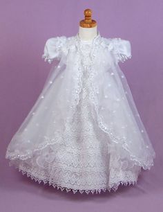 Short-Sleeves Baptism Dress with Lace by KidsCollection on Etsy Princess Style Short Sleeve Baptism Dress, Lace Baptism Dress With Ruffles And Short Sleeves, White Short Sleeve Princess Baptism Dress, Cute Cotton Baptism Dress For Dress-up, White Baptism Dress With Lace Bodice For Dress-up, Baby Blessing Dress, Girls Baptism Dress, Baby Baptism Dress, Blessing Gown