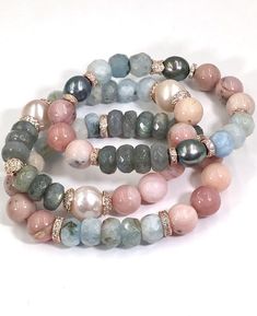 Shiny Bracelets, Classic Bracelets, Bracelets Set, Gemstone Beaded Bracelets, Pink Opal, Vintage Bracelets