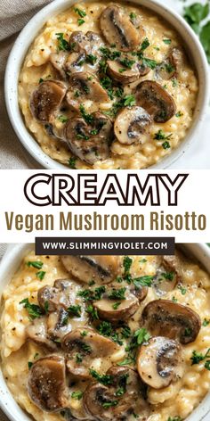 creamy vegan mushroom risotto with parsley on top