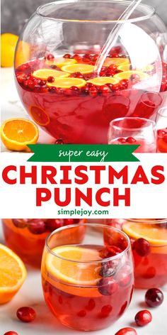 christmas punch with orange slices and cranberries in it