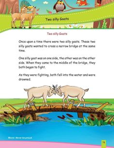 two billy goats are standing on a bridge in the water and one is looking at another goat