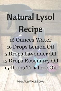 Natural Lysol Recipe - homemade spray with essential oils to kill germ and disinfect. #diyessentialoil #essentialoils #housecleaning #cleanwithouttoxins #lavender #teatreeoil #youngliving #doterra Cleaning Diy, Homemade Cleaning, Homemade Cleaning Products, Natural Cleaning, Natural Cleaners, Young Living Oils, Cleaning Recipes