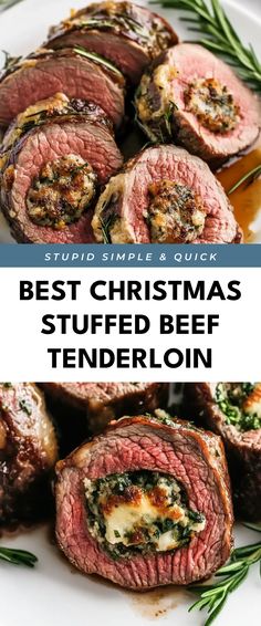 Image for Best Christmas Stuffed Beef Tenderloin Show Stopping Dinner, Rolled Steak Stuffed, Filet Tenderloin Recipes, Stuff Tenderloin Recipes, Lobster Stuffed Beef Tenderloin, Beef Roast Christmas Dinner, Stuffed Beef Roast, Beef Tenderloin Christmas Dinner Sides, Christmas Beef Tenderloin Recipes