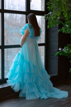 Aqua Blue Tulle Maternity Gown, Tiered Tulle Dress, Maternity Gown, Baby Shower Dress Beautiful tiered tulle maternity dress with ruffles on top part. Dress is lined on bottom part. It will be a great dress for your maternity photoshoot. Dress is adjustable Fabric: tulle, cotton blend linen Length: floor length with train You can also order it as mother daughter matching set. Baby dress price - 90$ Dress is available in different colors. Contact me about color you wish. Additional cost in other Blue Princeds Maternity Dress, Luxury Blue Maternity Dress, Tulle Maternity Dress Shein, Maternity Dress Photography Gowns Tulle, Ruffle Maternity Dress, Maternity Long Dress Gowns Indian, Long Maternity Dress Gowns, Tulle Maternity Dress Photoshoot Couple, Party Wear Maternity Dresses