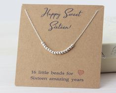 Sweet 16 gift, Sterling Silver 16th Birthday Necklace, Gift Necklace for 16 year old Girl 16 silver beads on delicate yet strong chain represent 16 amazing years, one for each precious year. This cute minimalist necklace makes a perfect gift for your sister, daughter, granddaughter, or niece. I can put your own text on the card to make this gift even more special. 🌼 Details: Sterling Silver beads - 2 mm Sterling Silver chain, delicate yet strong Sterling silver spring ring closure. 100% Handcra Sweet 16 Shirts, Birthday Necklace Gift, Silver Dragon Necklace, Birthday Necklace, Sweet 16 Gifts, Gifts For Your Sister, Dragon Necklace, Silver Dragon, White Gift Boxes