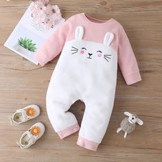 Baby Girls Cute Rabbit Cartoon Long Sleeve Romper Wholesale Clothing Baby - PrettyKid Rompers For Kids, Rabbit Cartoon, Cute Rabbit, Sleeved Romper, Long Sleeve Romper, Affordable Clothes, Baby Romper, Wholesale Clothing