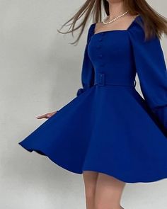 Royal Blue Dress Short, Dress Short Prom, Satin Sleeves, Confirmation Dresses, Blue Dress Short, Shein Outfits, Evening Dress Fashion, Short Prom Dress, Classy Casual Outfits