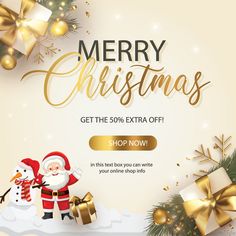 merry christmas card with santa claus and snowman