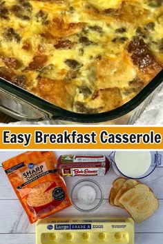 an easy breakfast casserole recipe with eggs, sausages and cheese in it