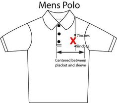 mens polo shirt with measurements for the collar and chest, front and back views