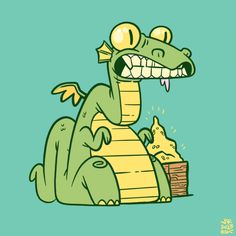 an image of a cartoon alligator with its mouth open and teeth wide open, sitting on the ground