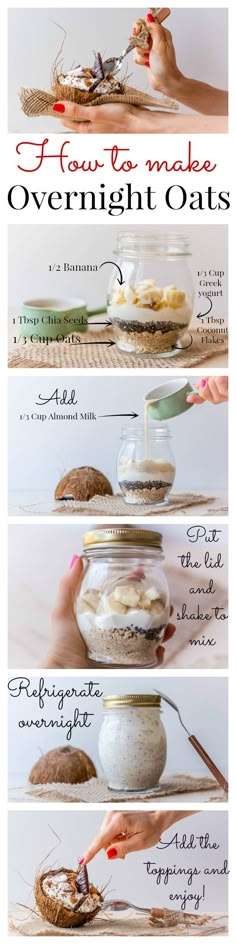 the steps to making overnight oatmeal in a jar with text overlay