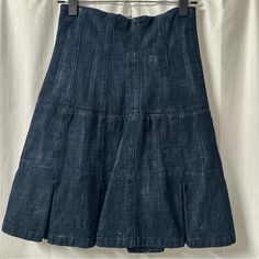 Nwt Designer Indigo Denim Pleated Mini Skirt Size: 4 | Retail: $216.00 Usd Note: Denim Is Weighted Therefore Perfect For Both Fall/Winter. Disclaimer: Two Buttons Are Missing Measurements: 21” Length, 12.5” Waist #Pleatedskirt #Miniskirt #Denimskirt #Designer Fitted Mid-rise Denim Blue Skirt, Fitted Denim Skirt In Dark Wash, High Rise Fitted Denim Blue Skirt, Fitted Dark Wash Denim Skirt, Lined Fitted Flared Denim Skirt, Fitted Medium Wash Mini Skirt, Fitted Denim Blue Knee-length Skirt, Fitted Medium Wash Denim Skirt For Work, Fitted Medium Wash Short Skirt