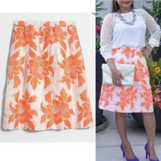 Nwt J Crew Factory Neon Floral Flounce Skirt Sz 6 E9830 $89.50 New Without Tags Size: 6 Style Number: E9830 Style Description: Flared / Flounce Skirt Front Length : 22” Waist Circumference: 30” Total Fully Lined Side Pockets Brand New With Tags White A-line Skirt For Fall, White Full Skirt For Fall, Orange Skirt For Workwear In Summer, Elegant Orange Skirt For Spring, Spring Full Skirt In Orange, Orange Workwear Skirt For Spring, White Knee-length Skirt For Fall, Flounce Skirt, Waist Circumference