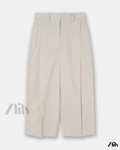 Zlily - Casual Wide-Leg Twill Chino Pants in Beige Beige Workwear Culottes With Pockets, Spring Wide-leg Chinos, Cotton Straight Culottes For Spring, Beige Straight Cargo Pants For Spring, Beige Wide Leg Cotton Capris, Chic Wide-leg Spring Chinos, Wide Leg Beige Cotton Capris, Chic Wide-leg Chinos For Spring, Beige Culottes For Spring Workwear