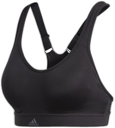 adidas Womens Stronger For It Racer Sports Bra Black Front Compressive Black Sports Bra With Tank-style Straps, Black Sports Bra With Built-in Bra And Medium Support, Technical Compressive Black Sports Bra, Technical Black Compressive Sports Bra, Black Compressive Technical Sports Bra, Black Sports Bra, Intense Workout, Adidas Women, Sports Bra