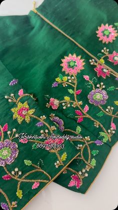 #krishnaveniamireddystudio #krishnaveni #krishnaveniboutique #krishnaveniamireddy#indianweddingdesignerblouse #southindianbrides… | Instagram Green And Pink Blouse Designs, Wrk Blouses, Latest Fashion Blouse Designs, Aari Design, Blouse Designs Catalogue, Simple Flower Design, Kids Blouse Designs