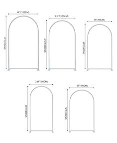 four archs with measurements for each side and the top one in different positions,