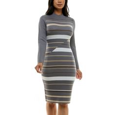 She'll love the look of this women's Nina Leonard Ribbed Stripe Sweater Dress. Click on this WOMEN'S GUIDE to find the perfect fit and more! She'll love the look of this women's Nina Leonard Ribbed Stripe Sweater Dress. Click on this WOMEN'S GUIDE to find the perfect fit and more! FEATURES Novelty stripe detailing Sweaterdress styling Soft and smooth construction No closure - pullover styling Long sleeves MockneckFIT & SIZING 39 1/2-in. length from shoulder to hem Midi length hits below the knee Striped Long Sleeve Fitted Midi Dress, Striped Fitted Long Sleeve Midi Dress, Striped Fitted Midi Dress With Long Sleeves, Fitted Striped Midi Dress For Fall, Fitted Striped Dress For Fall, Striped Fitted Dress For Fall, Sweaterdress Styling, Stripes Outfit, Striped Sweater Dress