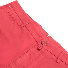 Kiton Red 34 Red Trousers With Welt Pockets, Red Cotton Tapered Leg Chinos, Red Tapered Leg Cotton Chinos, Red Straight Leg Pants With Welt Pockets, Red High-waisted Pants With Belt Loops, Red Cotton Bottoms With Belt Loops, Red Cotton Pants With Belt Loops, Red Long Pants With Belt Loops, Light Red