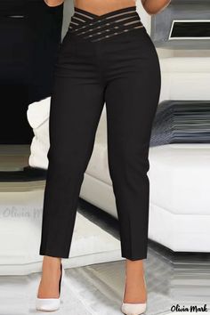 Olivia Mark - High-Waisted Pencil Pants with Cutout Belt and Slim Fit Cropped Pants Women, Cutout Design, Pencil Pants, Short Sleeve Bodysuit, Floor Length Dresses, Summer 2023, Work Pants, Olivia Mark, Cropped Pants