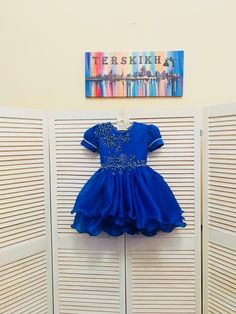 Royal Blue pageant beauty cocktail dress with rhinestones/ Toddler pageant dress/ Knee length dress/ Custom pageant dresses This beautiful dress is made from high quality organza. It is decorated with blue rhinestones and appliqué. The dress has natural lining and zipper back. It is easy to care and comfortable to wear. The dress comes in knee length. It has tulle petticoat. The dress is perfect for all pageant events and as cocktail and beauty dress. It is absolutely stunning on! Materials Orga Fitted Tulle Pageant Dress For Prom Season, Quinceanera Embellished Pageant Dress With Fitted Bodice, Princess Style Organza Pageant Dress, Organza Princess Dress With Fitted Bodice For Prom, Organza Pageant Dress With Fitted Bodice, Blue Fitted Elegant Princess Dress, Elegant Fitted Blue Princess Dress, Fitted Organza Dress For Pageants, Blue Embellished Organza Dress