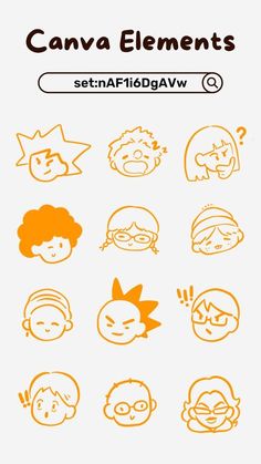 an orange and white drawing of different facial expressions on a phone screen with the caption canva elements